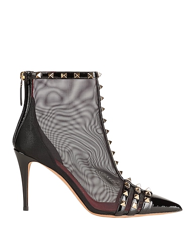 VALENTINO GARAVANI Ankle boot Black Leather, Textile fibers