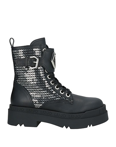 LIU •JO Ankle boot Black Leather, Textile fibers