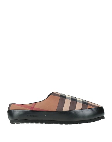 BURBERRY Mules and clogs Brown Leather, Textile fibres