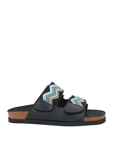 MISSONI Sandals Black Leather, Textile fibres
