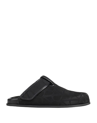 VALENTINO GARAVANI Mules and clogs Black Leather, Textile fibres