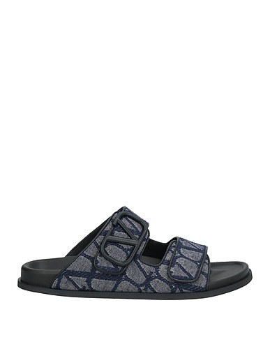 VALENTINO GARAVANI Sandals Blue Leather, Textile fibers
