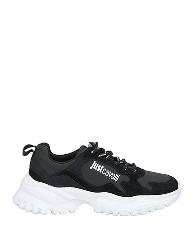 JUST CAVALLI Sneakers Black Leather, Textile fibres