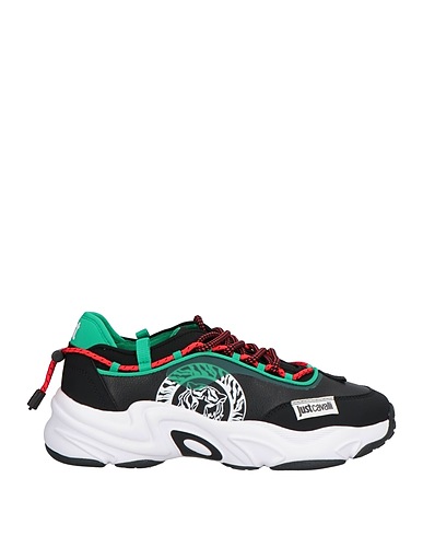 JUST CAVALLI Sneakers Black Leather, Textile fibers