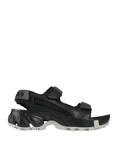 BURBERRY Sandals Black Leather, Textile fibers