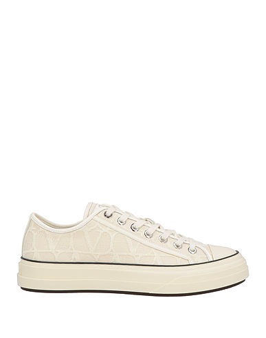 VALENTINO GARAVANI Sneakers Ivory Leather, Textile fibers
