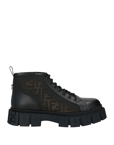 FENDI Ankle boot Black Calfskin, Textile fibres