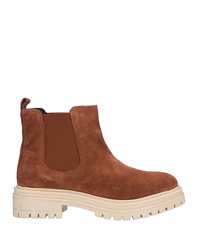 GEOX Ankle boot Brown Leather, Elastic fibres