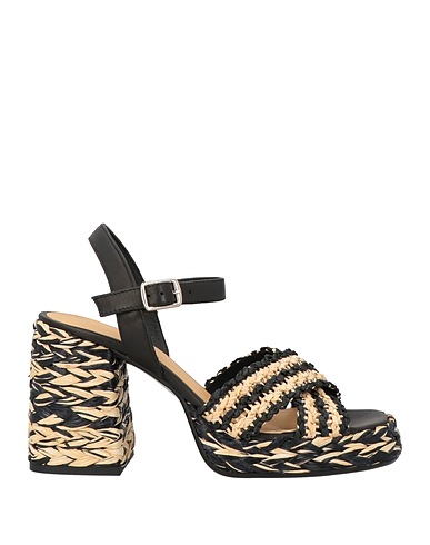 CASTAÑER Sandals Black Straw, Leather