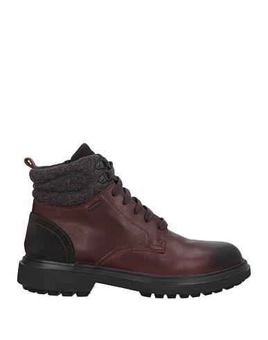 GEOX Ankle boot Dark brown Leather, Textile fibres
