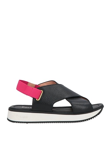 POLLINI Sandals Black Leather, Textile fibres