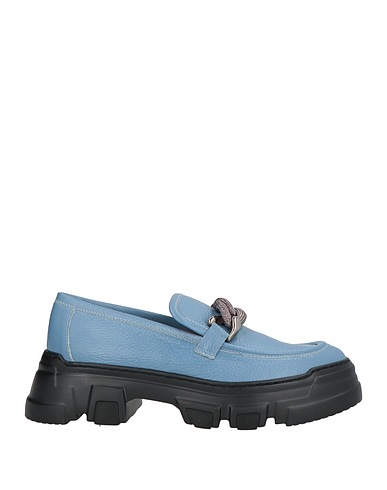 POLLINI Loafers Slate blue Leather