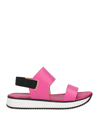 POLLINI Sandals Fuchsia Leather, Textile fibers