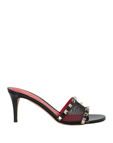 VALENTINO GARAVANI Sandals ROCKSTUD ALCOVE Black Leather, Textile fibers