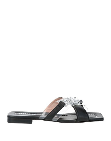 POLLINI Sandals Black Leather, Plastic