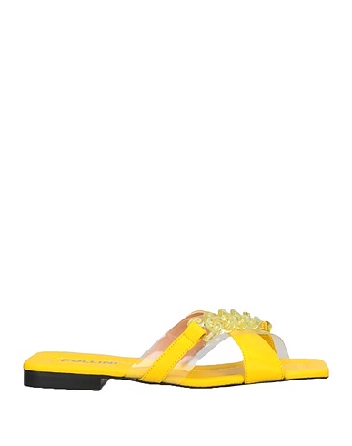 POLLINI Sandals Yellow Leather, Plastic