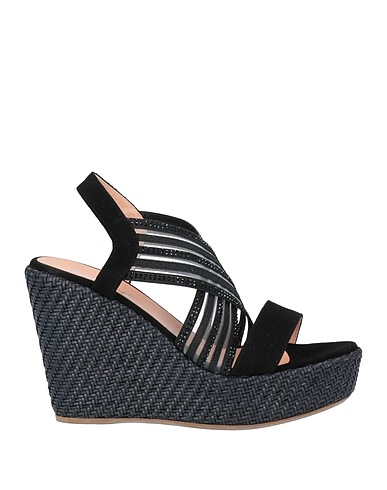 POLLINI Sandals Black 100% Goat skin, Textile fibers