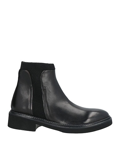 CALPIERRE Ankle boot Black Leather, Textile fibres