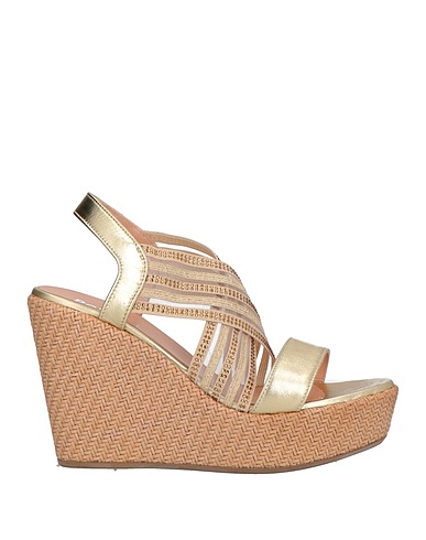 POLLINI Sandals Platinum Leather, Textile fibres