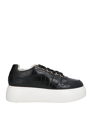 POLLINI Sneakers Black Calfskin, Textile fibers