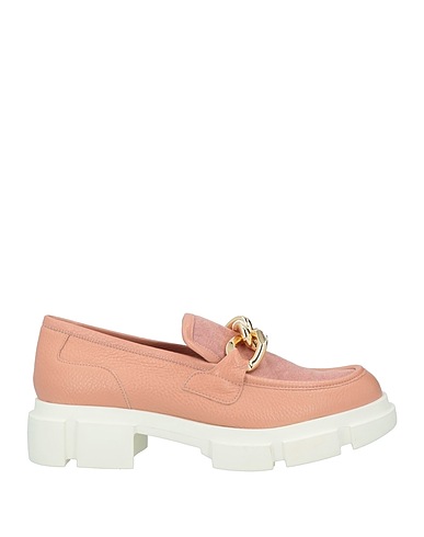 POLLINI Loafers Pink Calfskin, Textile fibers