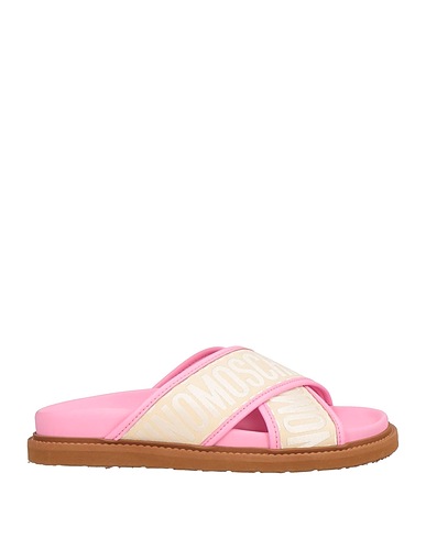 MOSCHINO Sandals Beige Leather, Textile fibres