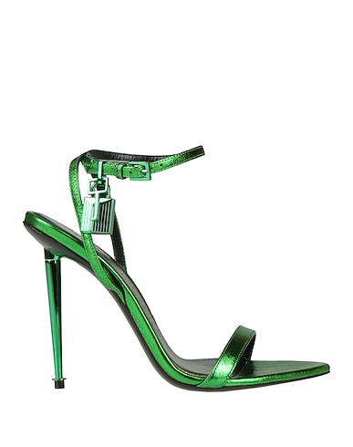 TOM FORD Sandals Emerald green Sheepskin, Brass