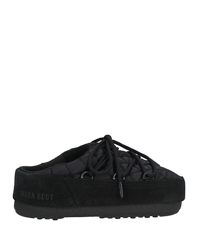 MOON BOOT Mules and clogs Black Textile fibres, Leather