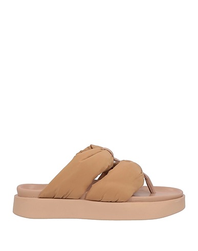 INUIKII Flip flops Light brown Leather, Textile fibres