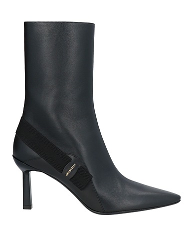 FERRAGAMO Ankle boot Black Leather, Textile fibers