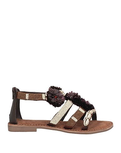 PREGUNTA Sandals Dark brown Leather, Textile fibres, Shell