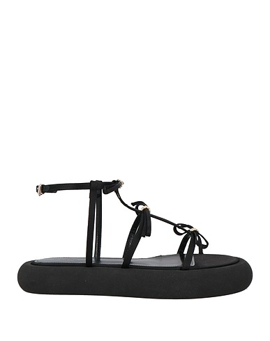 GIAMBATTISTA VALLI Sandals Black Leather, Textile fibers