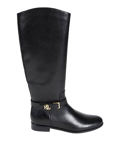 LAUREN RALPH LAUREN Boots Brooke Burnished Leather Riding Boot
 Black 100% Leather
