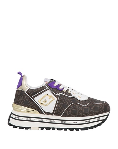 LIU •JO Sneakers Dark brown Leather, Textile fibres, Rubber
