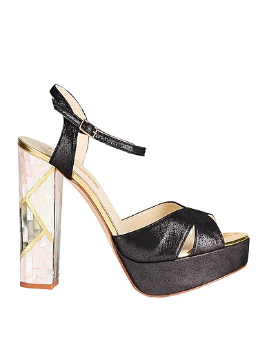 FREYA ROSE Sandals Black Leather, Mother-of-pearl, Brass