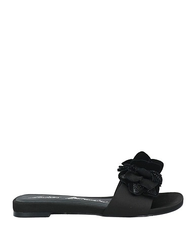 LUCIANO BARACHINI Sandals Black Leather, Textile fibres