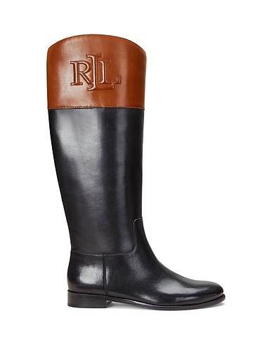LAUREN RALPH LAUREN Boots Justine Two-Tone Leather Riding Boot
 Black 100% Leather