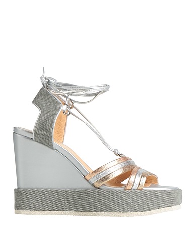 APEPAZZA Sandals Silver Leather, Textile fibers
