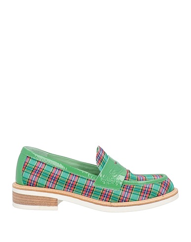 BRUGLIA Loafers Green Leather, Textile fibres