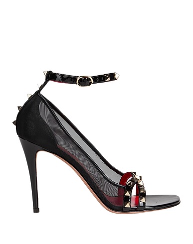 VALENTINO GARAVANI Sandals Black Leather, Textile fibres