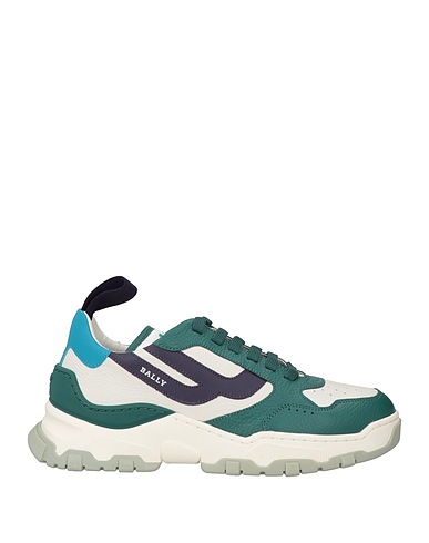 BALLY Sneakers Green Leather, Textile fibres