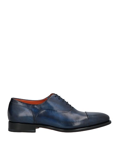 SANTONI Laced shoes Midnight blue Leather