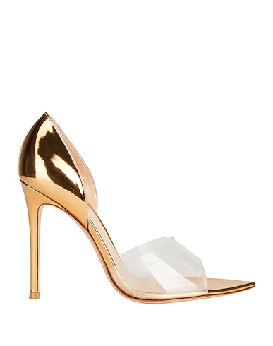 GIANVITO ROSSI Sandals Gold Leather, PVC - Polyvinyl chloride