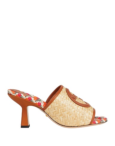 GUCCI Sandali Beige Pelle di vitello, Fibre tessili