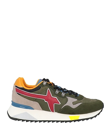 W6YZ Sneakers Dark green Leather, Textile fibres