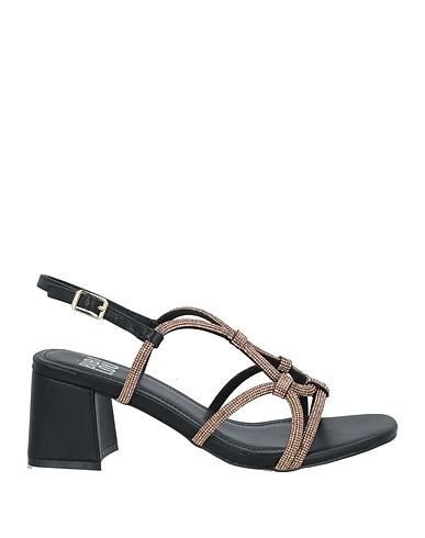 BIBI LOU Sandals Black Leather, Textile fibers