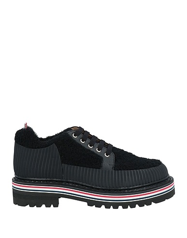 THOM BROWNE Laced shoes Black Leather, Textile fibers