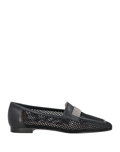 FABIANA FILIPPI Loafers Black Leather, Textile fibres