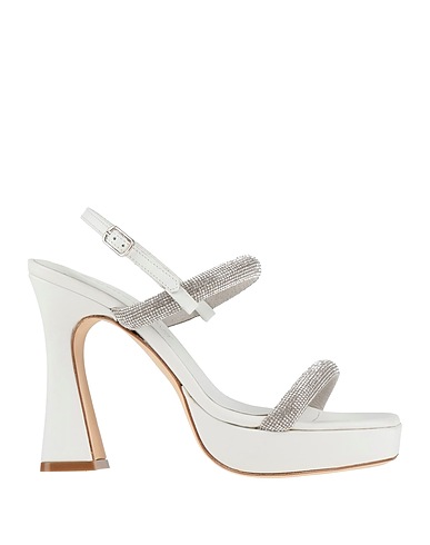 EDDICUOMO Sandals White Calfskin, Textile fibres