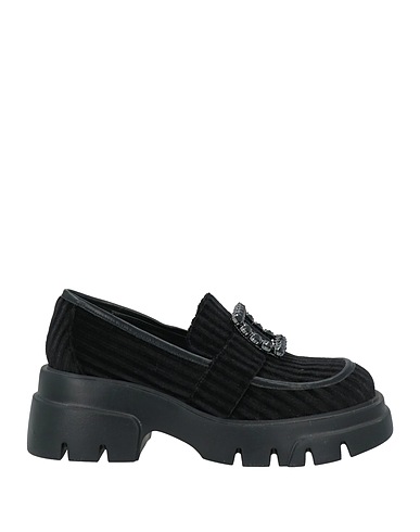 LUCIANO BARACHINI Loafers Black Textile fibres, Leather